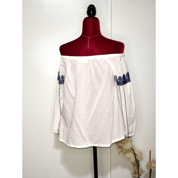 Madewell Folktale Off Shoulder 100 % Cotton Embroidered Casual Blouse Size S 966 - Picture 5 of 9